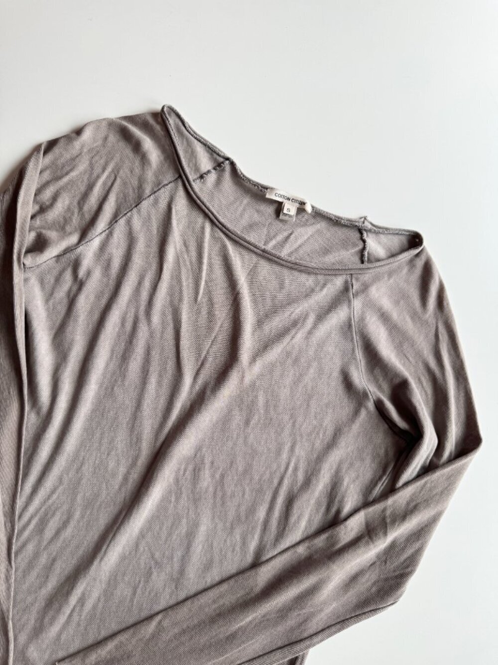 COTTON CITIZEN Vintage Taupe Grey Cotton Scoop Neck Raglan T-Shirt Top, Size S - Picture 6 of 11